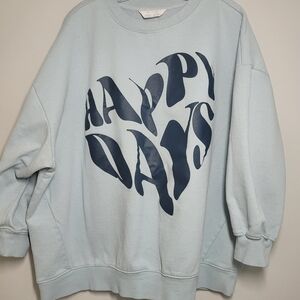 Primark Light Blue 'Happy Days' Crewneck Sweater XL (14/16)